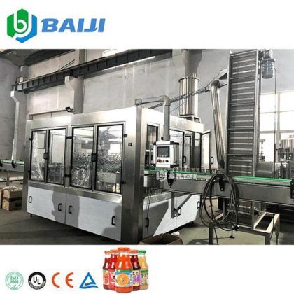 BAIJI 3 合 1 玻璃瓶装芒果橙汁灌装旋盖机生产线
