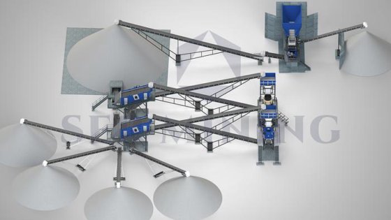 250～300 tph ジョー、コーン、トンネル、VSI を備えた完全統合型固定式破砕プラント