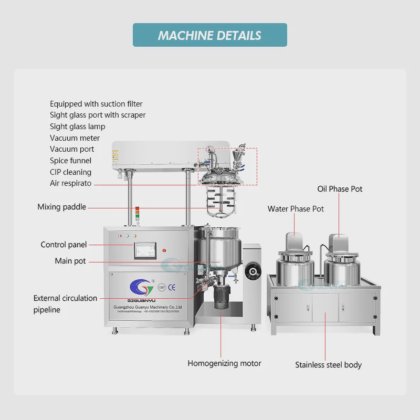 ホモジナイジング化学反応器Guanyu乳化剤ミキサー化粧品作りマシンローションクリームミキシングタンク真空乳化