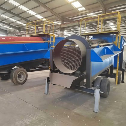 80TPH 移動式金洗浄プラント(トロンメルスクリーン付き)Knelson 金遠心濃縮機および水門シュート