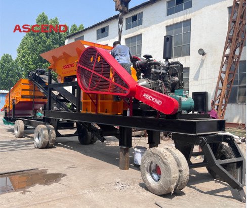 大理石の砂利の石灰岩の粉砕のために運転されるディーゼルによる車輪そしてトレーラーが付いている移動式顎粉砕機