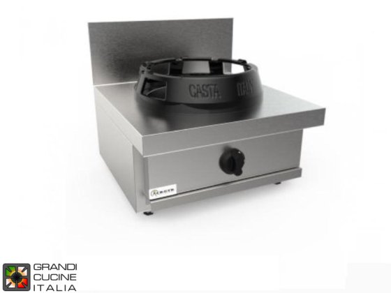 Benchtop wok cooker with one burner with height-adjustable feet - depth ...