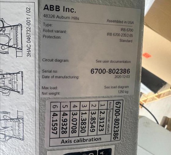 NEVER USED ABB IRB 6700-235/2.65