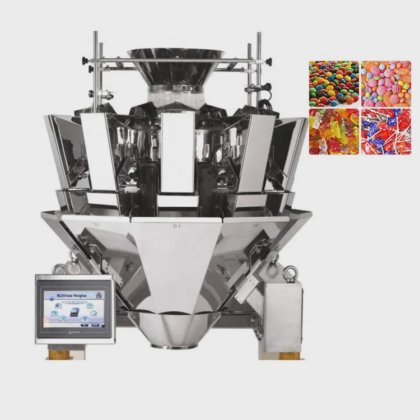 ニンジン、エンドウ豆、タマネギを計量する自動マルチヘッド計量器