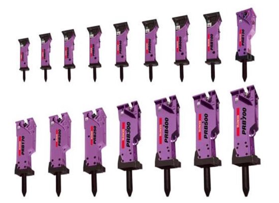 适合 3-12 吨挖掘机的一系列岩石破碎机