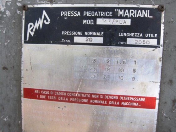 MARIANI 147/PLA 2050x20 机械折弯机