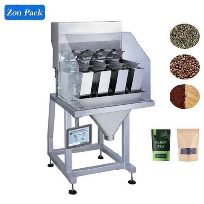 用于香料粉末的自动 4 头直线称重式罐头灌装包装机