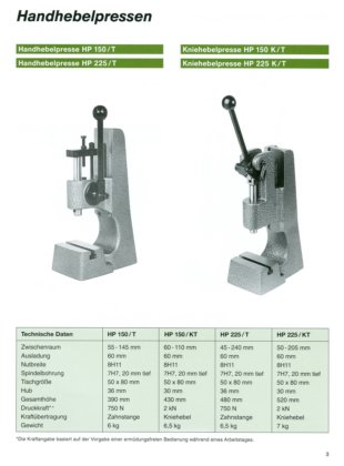 手动杠杆压力机 "Benzing "型 HP-225 K