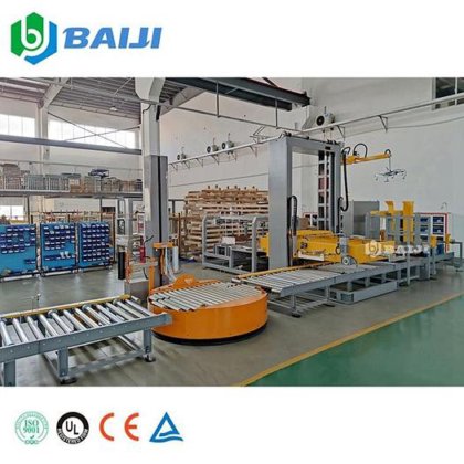 带传送带的 BAIJI 全自动在线转盘式托盘包装机