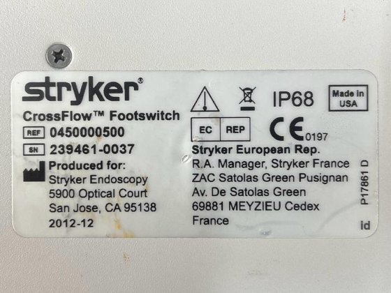Stryker CrossFlow 脚踏开关 RF：0450000500 制造日期：2012