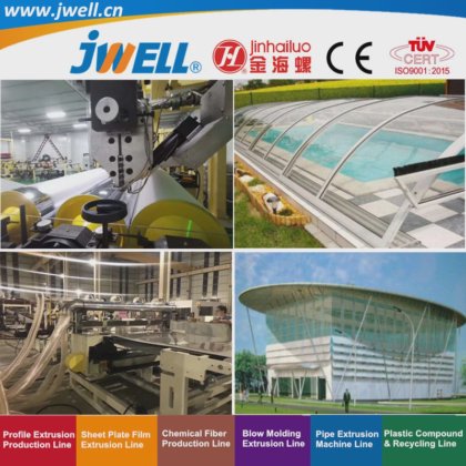 Jwell -PC 塑料耐力板回收农用挤出机，用于仓库屋顶|游泳池|滑雪场|车站休息亭
