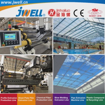Jwell -PC 塑料耐力板回收农用挤出机，用于仓库屋顶|游泳池|滑雪场|车站休息亭