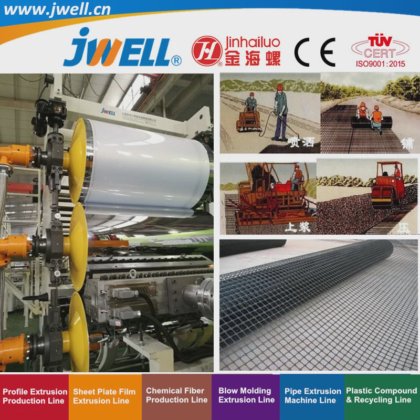 Jwell-PP 高密度聚乙烯（HDPE）塑料土工格栅回收挤出机，用于伊尔加廷公路、铁路、矿山和建筑项目