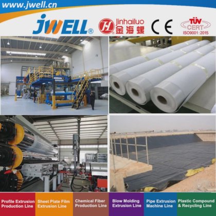 Jwell-Tpo|PVC|EVA|PE 塑料回收防水板挤出机，用于垃圾堆放场和停车场，产量大，价格优