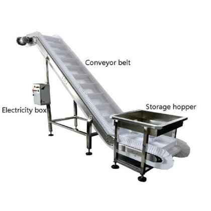 用于食品的 304 不锈钢输送机 PU 斜皮带蔬菜水果提升机