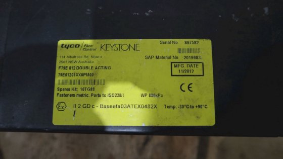 2012 Keystone Tyco 蝶阀气动执行机构 F79E012