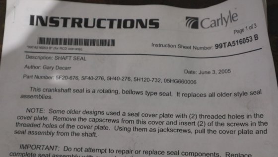 承运人 5H 轴密封组件