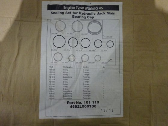 瓦锡兰-瓦锡兰 液压千斤顶主轴承盖密封套件 101110