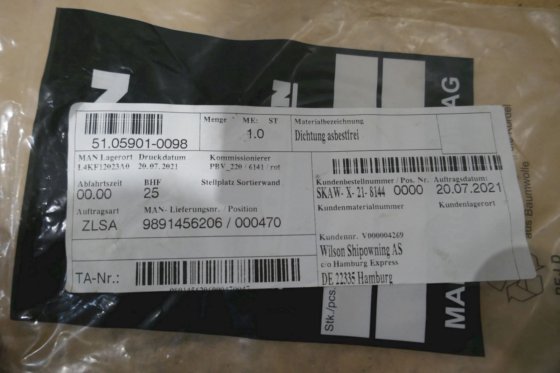 2021 MAN オイルフィルターハウスガスケット 51.05901-0098