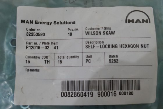 MAN B&W Alpha 自锁六角螺母 12016-02