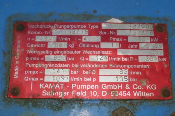 1998年斯堪尼亚DSI 11 71型高压水力喷砂站，配备卡玛特柱塞泵