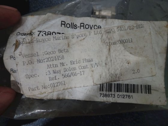 ベルゲン ウルスタイン ロールスロイス ソレノイドバルブ（インターロック）