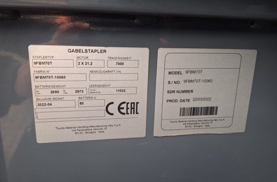 2022年式トヨタ9FBM70T