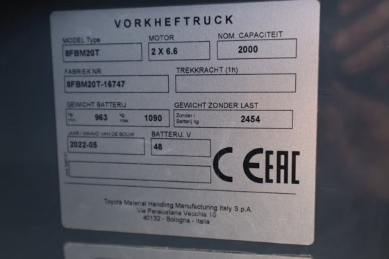 2022 丰田 8FBM20T