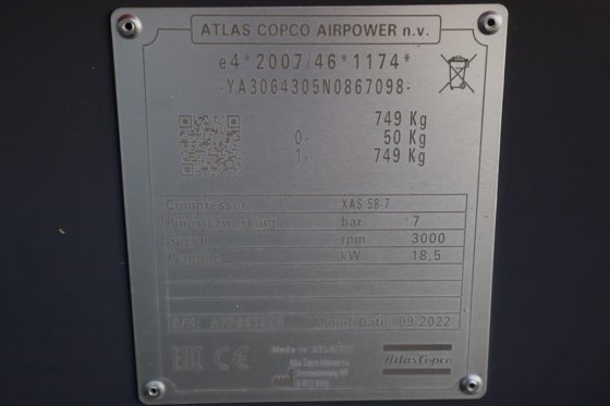 2022 アトラスコプコ XAS 58-7