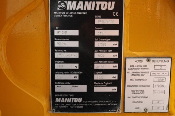 2011 MANITOU MRT2150 Privilege