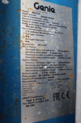 2021 GENIE GS1932 Eドライブ