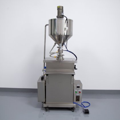 立式气动高粘度加热搅拌固化油、凝胶、粉底霜、口红、蜡、果酱灌装机