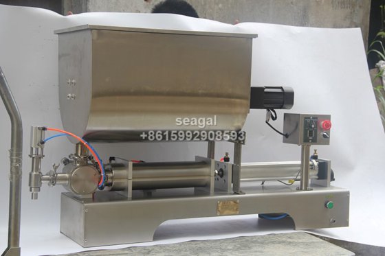 5-5000 毫升辣椒酱灌装机，酱料定量灌装机械，气动浆料混合灌装机