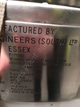 285升316级不锈钢夹套式水箱，带Lightnin搅拌器