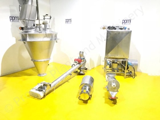 1,200升粉体V型混合机混合设备,带螺旋进料输送机、筛分器和液化器