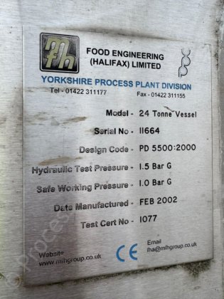 20,000 升不锈钢夹套巧克力罐，带全扫式搅拌机