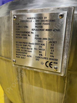 2012 500 升不锈钢夹套罐（带刮削表面门式搅拌器