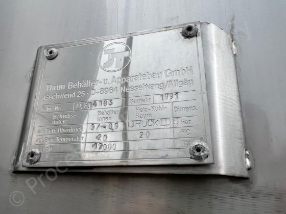 17,000 升不锈钢夹套罐，带多桨混合器