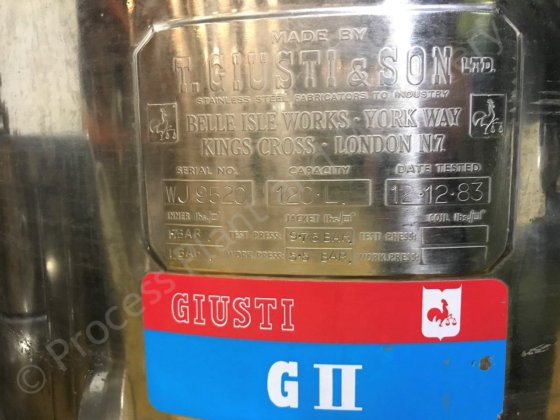 120 Ltr Giusti Jacketed加工罐，侧入式刮削表面过度混合。