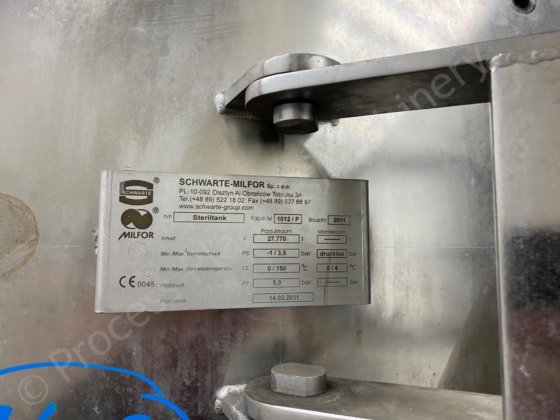 2011 27,770 Lシュワルツミルフォージャケット付きアセプティックタンク（新型ボトムエントリー型マグネット攪拌機付き