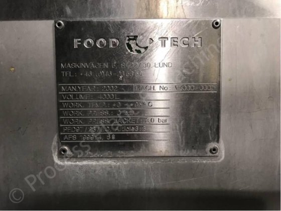 4,000升QB食品技术夹套式高剪切混合器，安装在称重传感器上