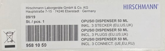 赫思曼 opus® 50 毫升分液器，带 TFT