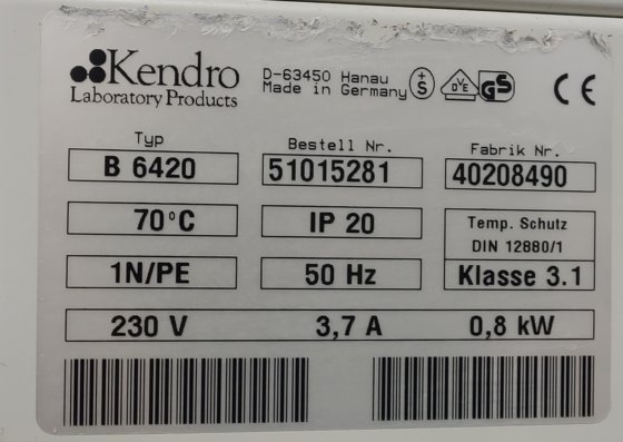 贺利氏 B 6420 培养箱，70°C