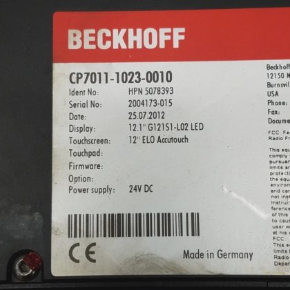 Beckhoff CP7011-1023-0010 Operator Interface, 12.1"