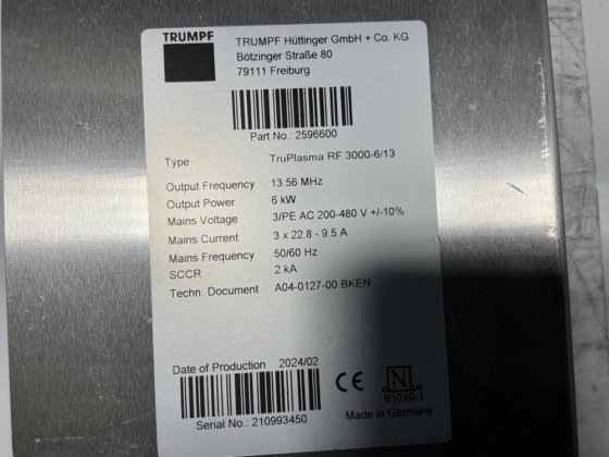 通快 RF 3000-6/13 发生器