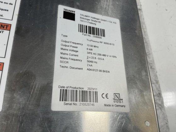 通快 RF 3000-6/13 发生器