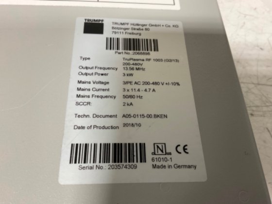 Trumpf TruPlasma RF1003 发生器