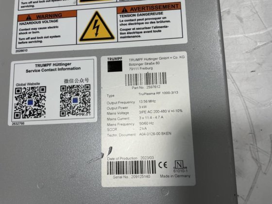 通快 TruPlasma RF1000-3/13 电源箱