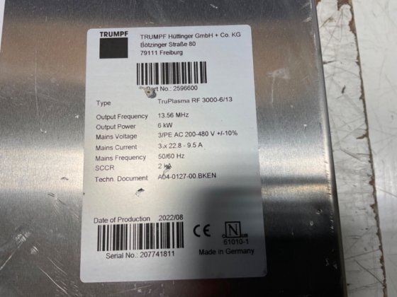 通快 RF 3000-6/13 发生器