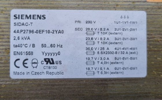 西门子 SIDAC-T 4AP2796-0EF10-2YA0 2,6KVA 变压器（思科托盘）